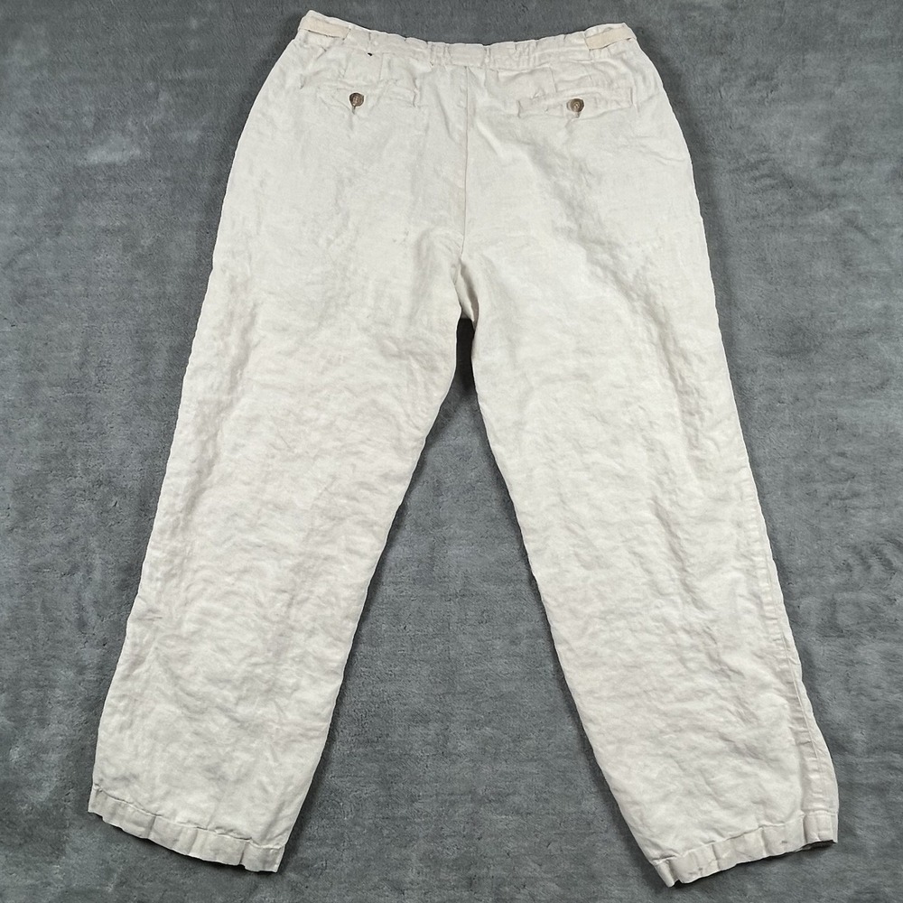 Tasso Elba 100% Linen Pants Mens Size 34x30 Beige Tan Straight Flat Casual Beach - Picture 4 of 8